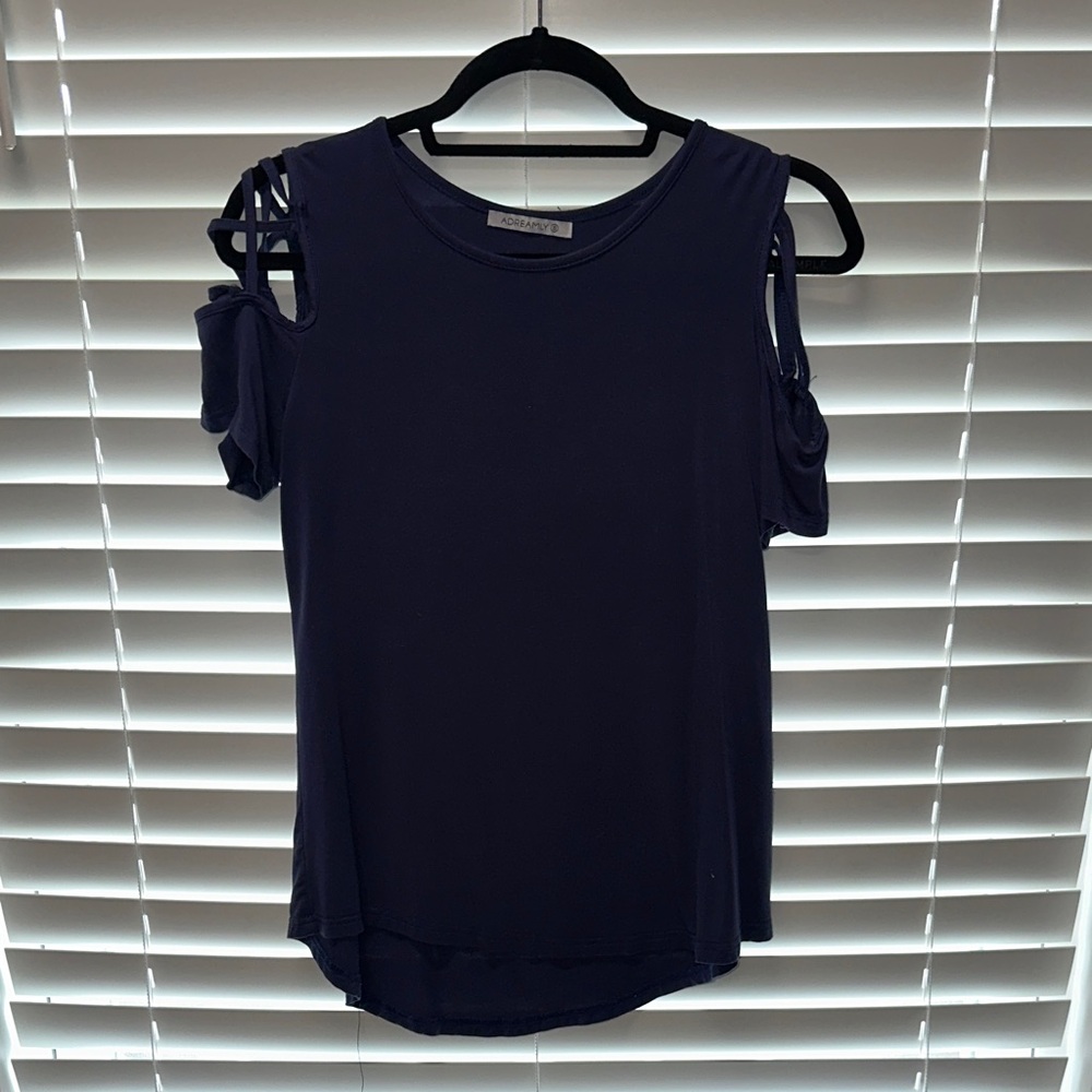 Elegant Navy Cold Shoulder Top
